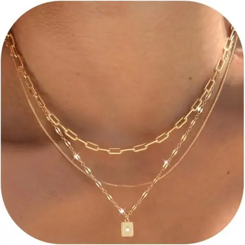 Women's 3-Count Elegant Gold Plated Brass Alloy Necklaces Set - Paperclip Box Chain Choker, Stackable Pendants for Necklace Stack, Daily & Dates Wear, Ideal for Gifting Occasions