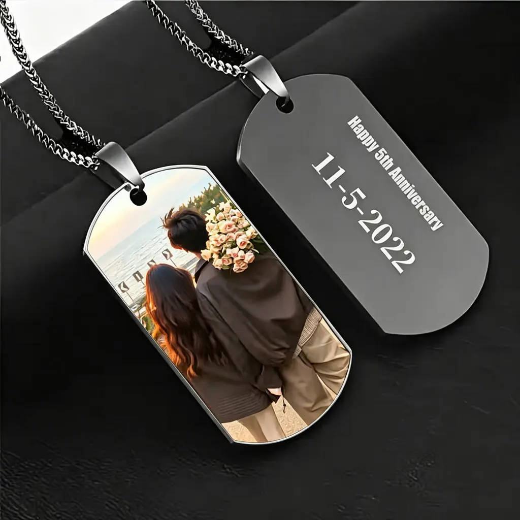 Custom Photo Dog Tag Necklace| Personalized Couple Jewelry| Engraved Metal Pendant Gift for Boyfriend GirlfriendWear Your Memories Close to Your Heart!Custom Couple Photo Dog Tag Necklace| The Ultimate Anniversary Gift