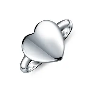 Letter Alphabet Monogram Signet Heart Shape Initial Ring .925 Silver