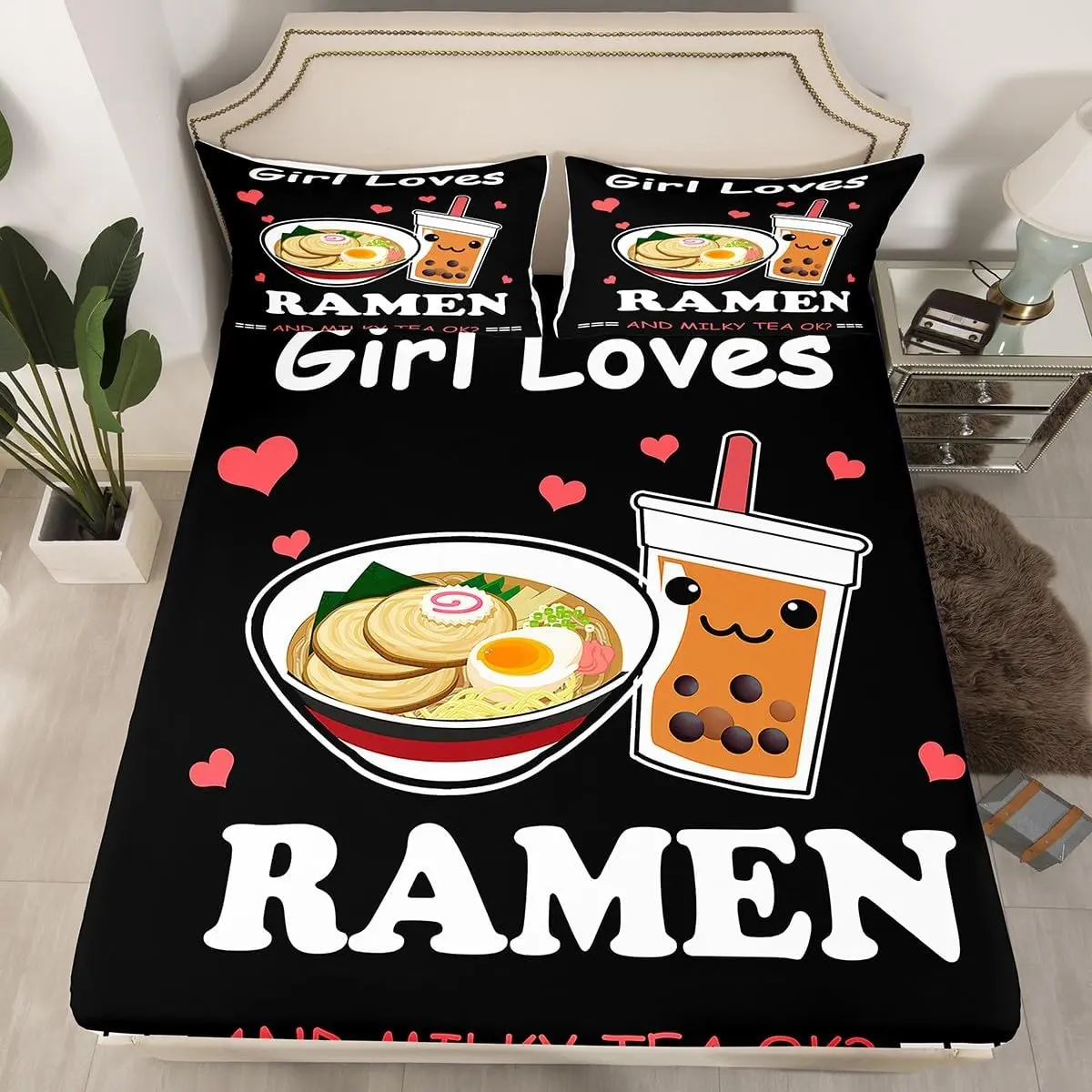 Feelyou Anime Theme Bedding Set - Colorful, Pattern, Character, Covers Fitted Bedsheet, Bed Cover, Comfy Full/Queen Size Linens for Stylish Room Decor, Colorful Fitted Sheets, Pattern Fitted Sheets