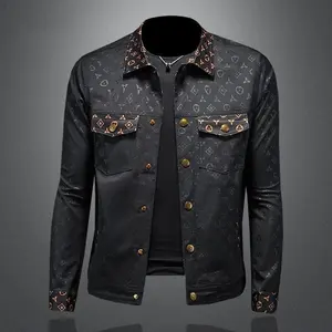 Autumn new dark flower jacket men's large size lapel casual slim handsome trendy clothing Menswear Coats Classic Black Fashion Stylish Top Gamis Cotton Long Sleeve Tights