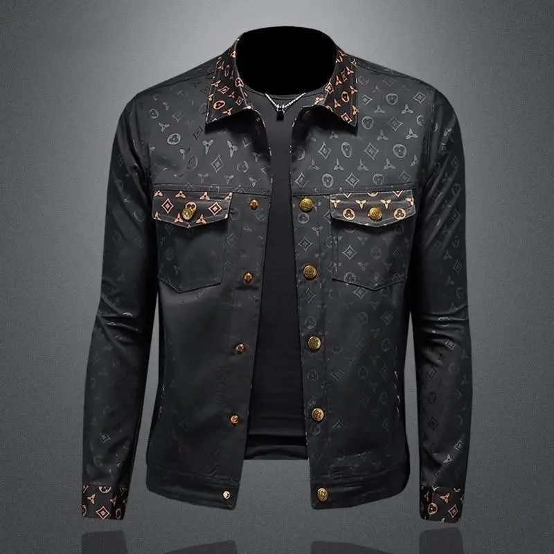 Autumn new dark flower jacket men's large size lapel casual slim handsome trendy clothing Menswear Coats Classic Black Fashion Stylish Top Gamis Cotton Long Sleeve Tights