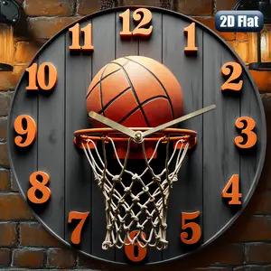 1 piece of modern minimalist basketball-themed silent quartz wall clock - circular room decoration, theme clock for game rooms and offices - silent movement suitable for decoration, 2D flat design