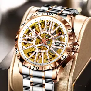 MEIRUIQI Men's Automatic Mechanical Watch Stainless Steel Strap Skeleton Dial High-Quality Movement Waterproof Watch