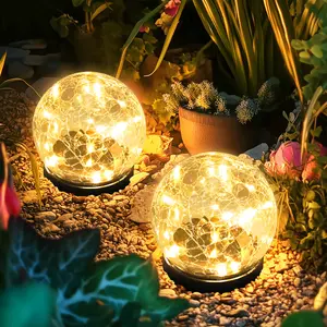 Solar Lights Outdoor for Garden Patio Porch, Multipurpose Solar Ball Shaped Outdoor Lights, Christmas Decor Birthday Gifts for Mom Women, Solar Globe Lights Waterproof Cracked Glass Outdoor Decorations Balcony Backyard glass ball