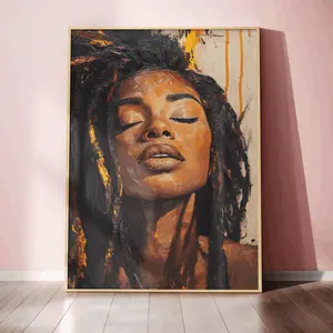 Earth Tones Woman With Locs Wall Art Abstract Black Woman Afro Art Unframed   Art Print Luxury Afrocentric Home Decor Gift
