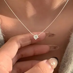New 925 Sterling Silver Plated Necklace Versatile Single Sparkling 5A Zircon Choker Clavicle Chain For Girl Wedding Fine Jewelry