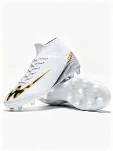 Men's High-Top Soccer Shoes, Football Boots, Ag Studs, Professional Adult Training Sneakers, Durable Design, PU Leather, Rubber Sole, Spring & Fall