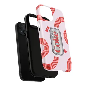 Diet Coke Phone Case | Cute Retro Swirl Pattern with Hearts |Tough Impact-Resistant Magnetic Case