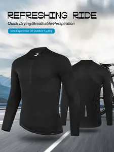 Men’s all-season outdoor cycling long-sleeve top, quick-drying and breathable, featuring a half-zip closure and a zippered pocket at the back, suitable for outdoor riding.