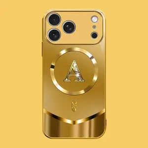 Suitable for [iPhone 17 Pro Max] high-end MagSafe phone case🥰，Luxury Gold 26 Initial phone Case Bling Monogram 952