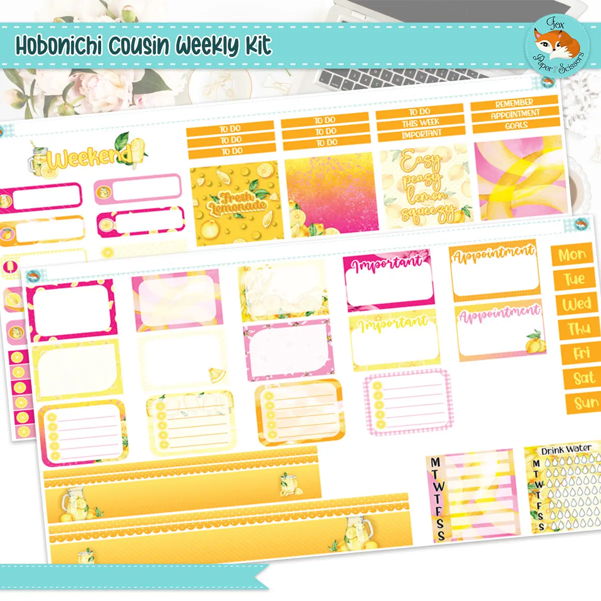 Hobonichi Cousin Weekly Planner Sticker Kit | Lemonade Weekly Kit