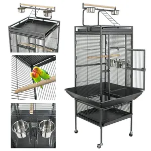 Segawe Large Bird Cage for Parrot, Macaw Conure Cockatiel Cockatoo Metal Frame Cage, Black/White