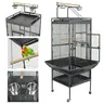 Segawe Large Metal Birdcage with Wood Accents - 25"(w)x17"(d)x53"(h) Iron Frame, Open Top, Easy-Clean Litter Tray, Safe Design, Feeding Cups, Swivel Wheels, Black/White Finish for Parrots, Parakeet Cage Setup (Pet Supplies, Metal Bird Cages & Houses)