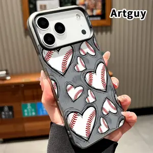 Phone Case for iPhone 17 Pro Max 16 Plus 15 14 13 12 11 Air E Baseball Hearts Pattern Matte Shockproof Anti-Scratch Stylish Smartphone Cover