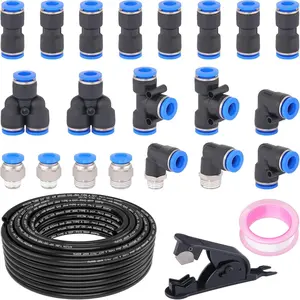 3/8" DOT Air Line with 22 count Quick Connect Air Fittings Kit 50FT 3/8 DOT Air Lines with Push Lock Air Line Fittings Pneumatic Push to Connect Air Hose Fittings