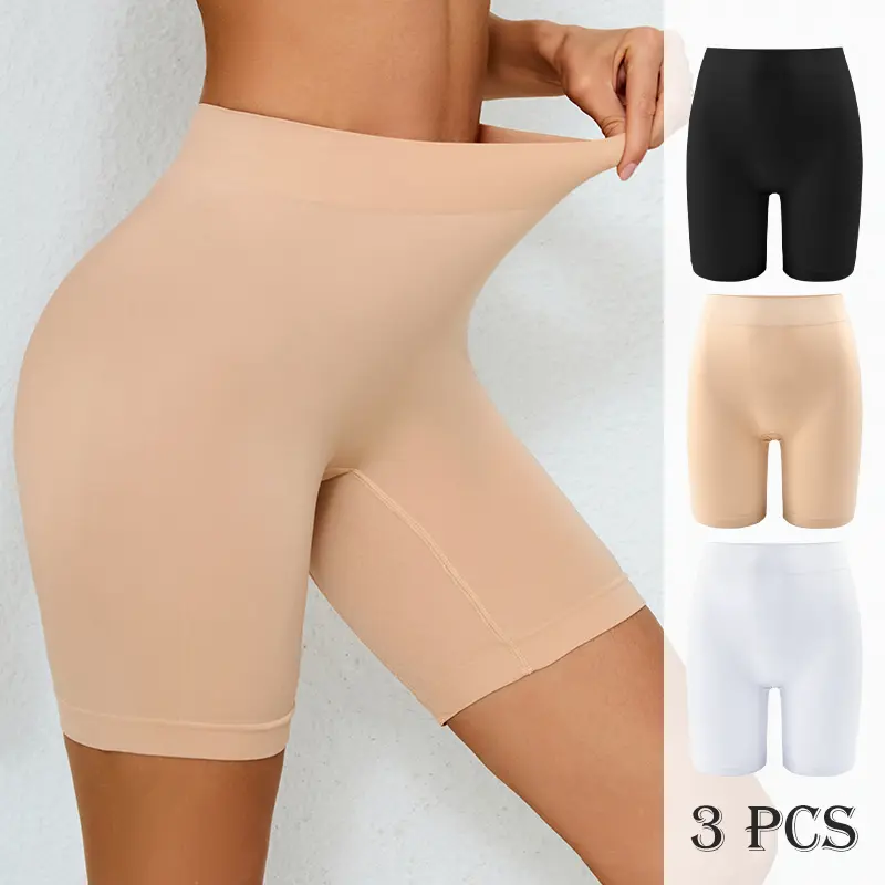 Women's Solid High Waist Boyshorts, Simple Comfy Breathable Stretchy Intimates Panties, with Safety Features to Prevent Exposure Women's Lingerie & Underwear