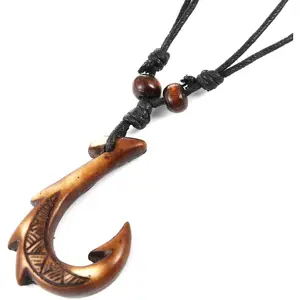 Men's and Women's Hawaiian Fish Hook Pendant Hemp Rope Chain-Maori Tribal Necklace