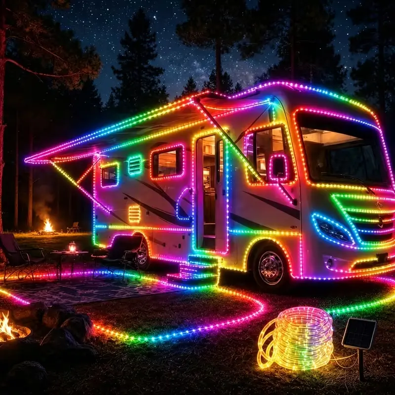 Solar String Lights Holiday Lighting - 45.93ft Outdoor Flexible Tubing Lights, 12-Mode, Easy Installation, for RVs, Camping Parties, Christmas Decorations, 45.93Ft Long