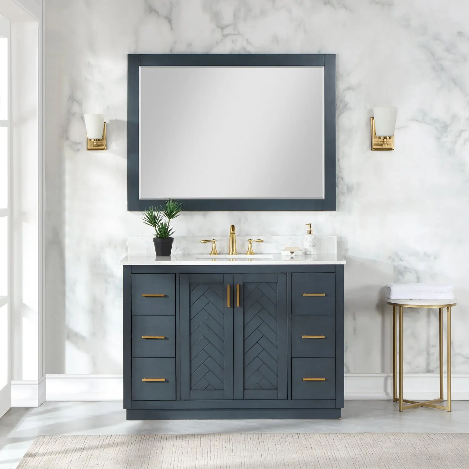 Altair Design Gazsi 48" Single Bathroom Vanity Set in Classic Blue with Grain White Composite Stone Countertop