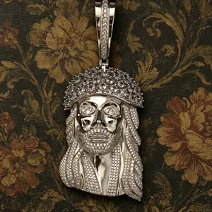 M3-2038 Iced Out Jesus Piece Pendant | Hip Hop Diamond Silver Necklace For Men