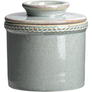 Crock with Lid, Butter Dish with Water Seal, Ceramic Butter Keeper Keeps Butter Soft & Spreadable, Gift for Women, Kiln Mist Blue, 8 oz / 250g