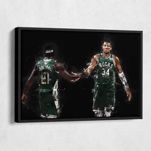 [Basketball Coming - Sale Up To 40%] [No Frame] Giannis Antetokounmpo & Jrue Holiday Basketball Poster Wall Art, Milwaukee Basketball Wall Decor for Home, Game Room Sports Poster