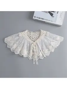 Lace Ruffled Mini Cape, Women Summer Multi-use Sun Protection Shawl, Bow Tie Decor Fake Collar for Dresses