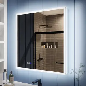 Illusion 30" x 32" LED Lighted Medicine Cabinet with Magnifiers Front and Back Light