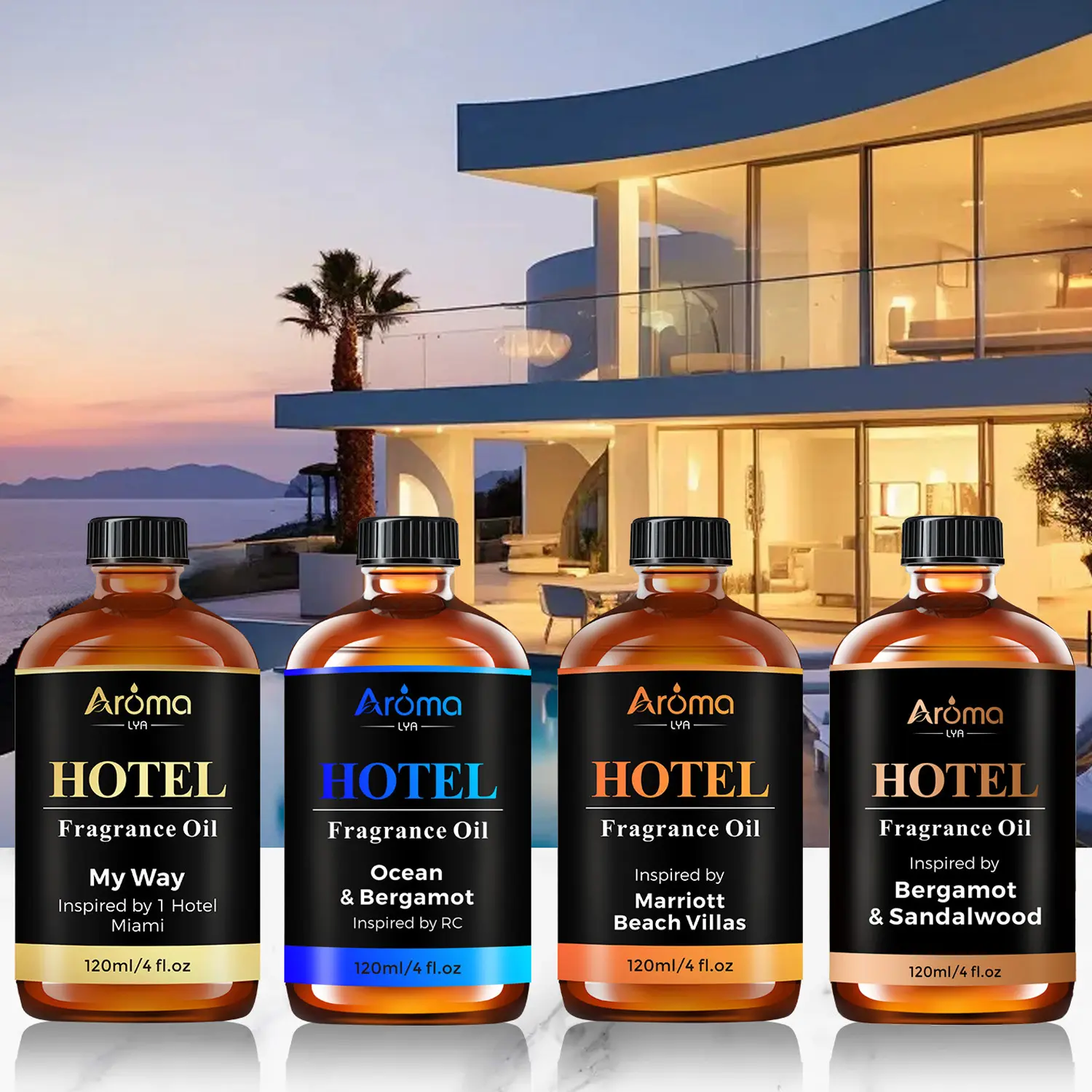 Luxury Hotel Scented Diffuser Oil 120ml- Mine My Way, R-Carlton Ocean Bergamot, Beach Villas, Bergamot Sandalwood Fragrance Oils for Diffuser Freshener