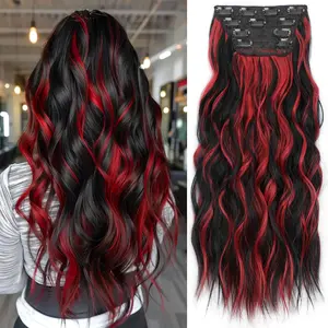 YVELIEN Clip-in Synthetic Hair Extensions Long Wavy 4PCS Highlight Hairpieces Black Fiber Double Weft Natural Hair Extensions 20 Inch for Women More Volume Comfortable & Healther
