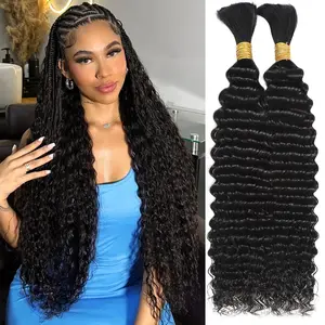 Human Braiding Hair for Boho Braids 18 Inch 110g Deep Wave Bulk Human Hair for Braiding No Weft 12A Curly Human Hair Extensions for Boho Braids Wet and Wavy Human Hair