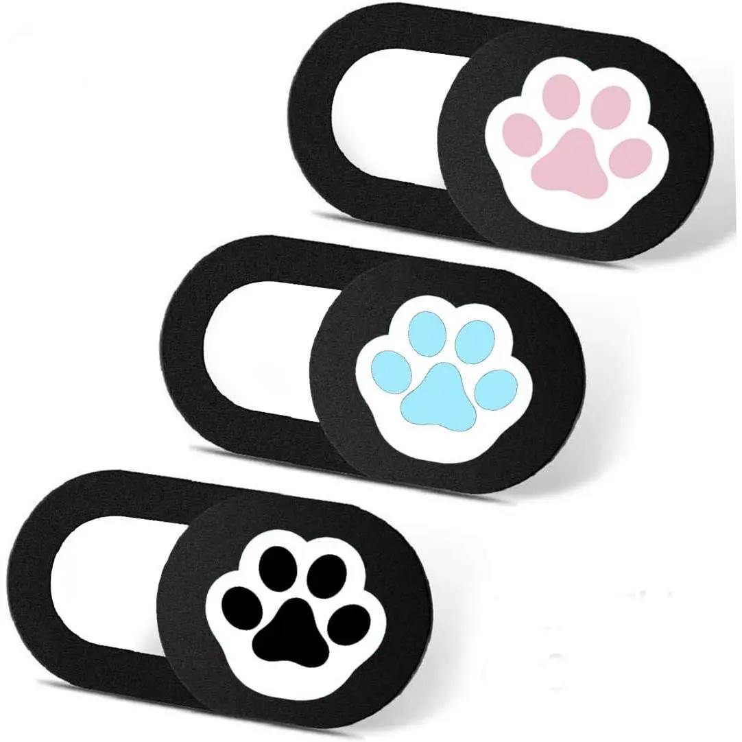 Webcam Cover 3 Pack Slide Ultra Thin Laptop Camera Cover for Echo Show, Phone, Computer, Tablet,  Air, Chromebook, PC - Paw Paw Black