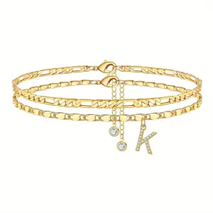HZ-Lumara-Letter Layered Ankle Bracelets for Women Dainty Chain Initial Pendant Anklets Set Hypoallergenic A-Z Gifts for Girls Trendy Adjustable Size Waterproof Costume Accessories