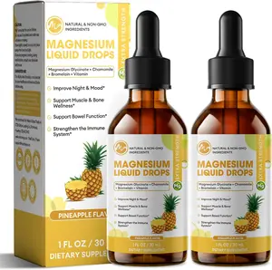 M inch Magnesium Glycinate Liquid, High Absorption Magnesium Liquid Drops with Chamomile, Hawthorn, Ginger Extract & Vitamin B6, B9, B12, C, D3, Magnesium Supplement, Pineapple Flavor, 2 Pack