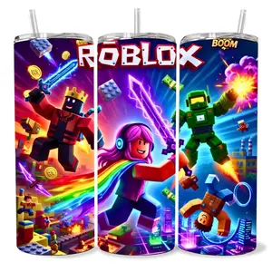 Roblox 20 oz Tumbler - BPA Free, Stainless Steel, Leak Proof, Clear Lid, Includes Straw