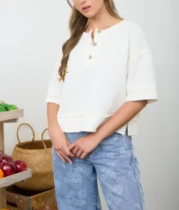 Henley Waffle Knit Top