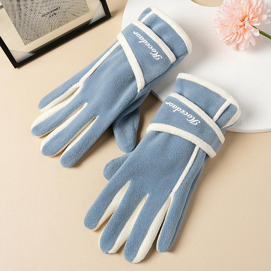 Women's Color Block Fleece Winter Gloves - Soft, Warm, Touch Screen Compatible for Driving (Sports & Outdoor Accessories)