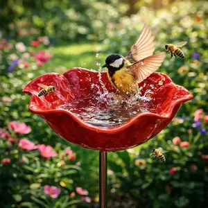 Bohemian Iron Flower Bird Feeder, Multi-Color Petal Ground Stake, Bird Drinking Station, Garden Decoration, Outdoor Decorative Accessory
