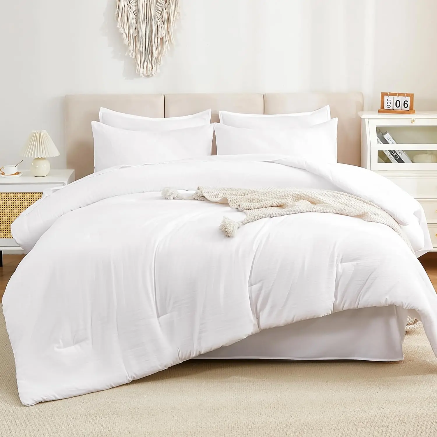Comforter King Size White - 7 a Bag King Comforter Sets, Plain Lightweight with Comforter,, Pillowcases  Shams