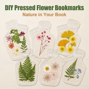 DIY "Spring in a Bottle" Dried Flower Bookmark Kit - Clear Bottle Shaped Pressed Flower Specimen Craft Set, Handmade Plant Bookmark Supplies for Kids, Students & Nature Lovers