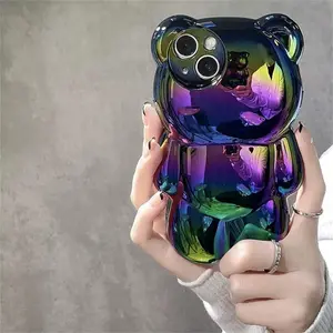 Teddy Bear Apple Personalized Cute Holographic 3d Bear Phone Case Compatible With Iphone 14 Pro Max, Iphone 13, Iphone 12 Pro, Iphone 11, Soft Case