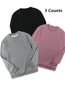 Women's Basic Solid Color Round Neck Pullover, Casual Long Sleeve Crew Neck Sweatshirt for Fall & Winter, Women's Clothing for Daily Wear
