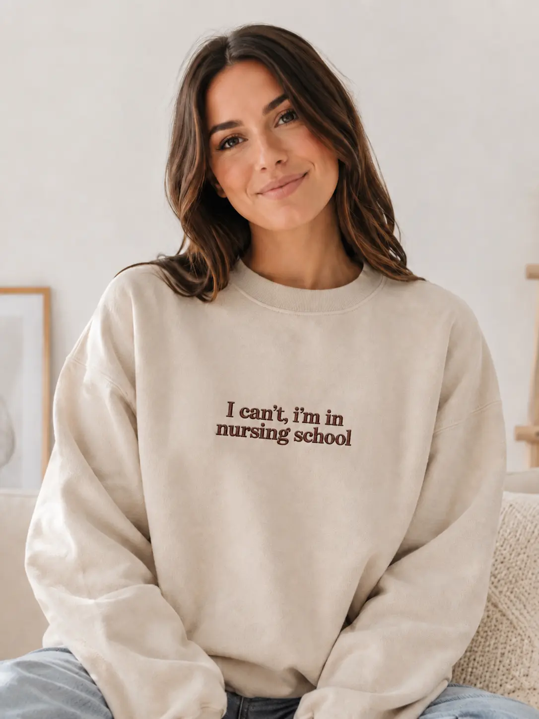I Can’t I’m In Nursing School Embroidered Sweatshirt | Student Nurse Pullover | Future Nurse Crewneck | Nursing School Gift for Nurses
