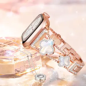 Bands Compatible with Apple Watch Band for Women 38mm  42mm, Bling Bracelet Designer Dressy Clover for iWatch Band Series SE Ultra 11 10 9 8 7 6 5 4 3 (Rose Gold)