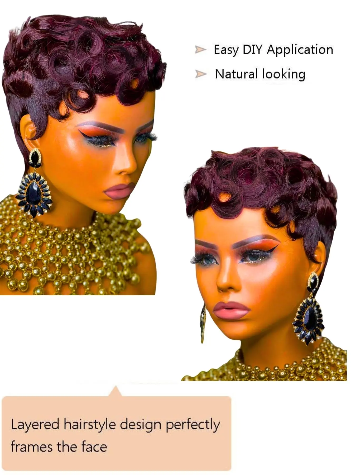 Pixie Cut Curly Human Hair Wigs for Black Women Short 