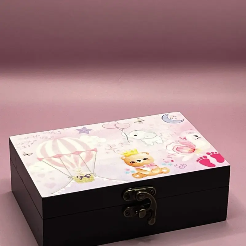 Custom Memory Box- Baby Girl Decorative Gift Organizer Container Print Wooden