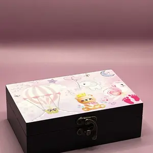 Custom Memory Box- Baby Girl Decorative Gift Organizer Container Print Wooden