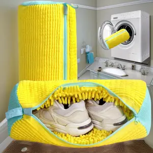 Shoe Washing Bag Lazy Reusable Cotton Linen Cylindrical Machine Washable Protector for Sneakers Boots small ltems shoe size easy fit smooth application washing  bag  shoes Heavy Duty Nylon Laundry Bag machine Plush Large Round Mesh Laundry Bag Wash Bags