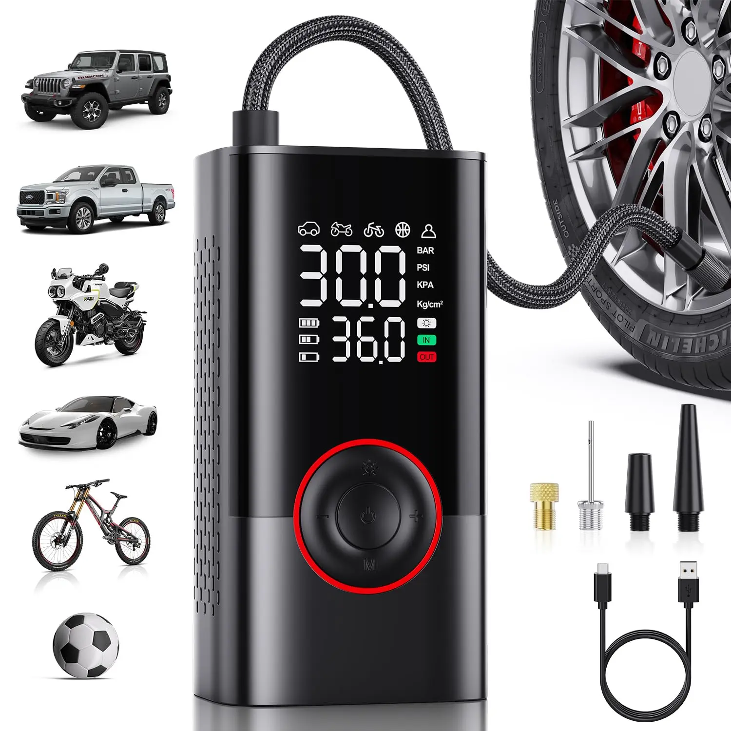 【DealsForYouDays】Portable Air Compressor Tire Inflator - Portable Cordless Mini Air Pump with Digital Pressure Gauge, 3X Fast Inflation and Auto Shutoff Function, Suitable for inflating Balls, Motorcycle, Bicycle and Car Tires! #summerfinds